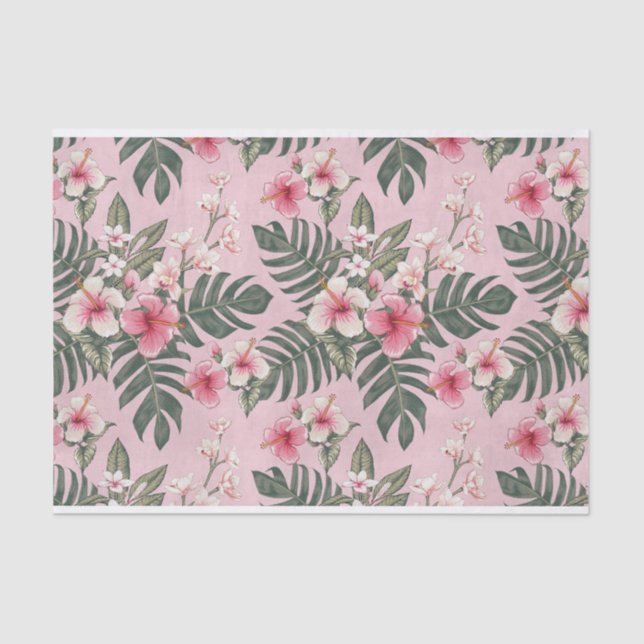 Tropical Pink Hibiscus Flower Art Pattern Tissue Paper (Front)