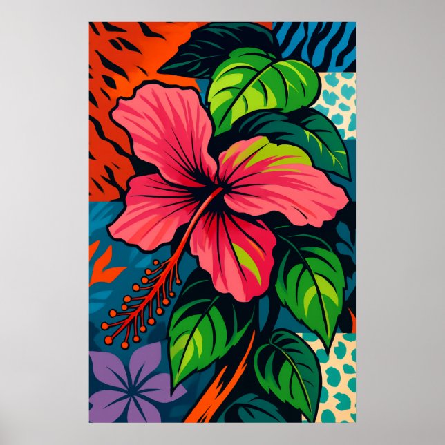 Tropical Pink Hibiscus Flower Art Poster (Front)
