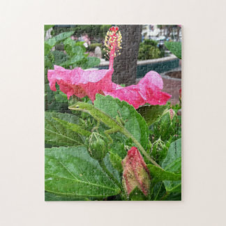 Tropical Pink Hibiscus Flower Camouflaged Lizard Jigsaw Puzzle