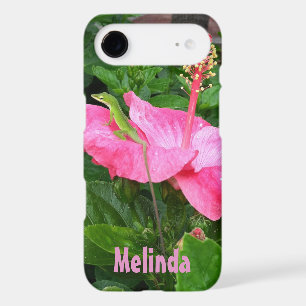 Tropical Pink Hibiscus Flower Lizard Photo Custom iPhone 17 Air Case