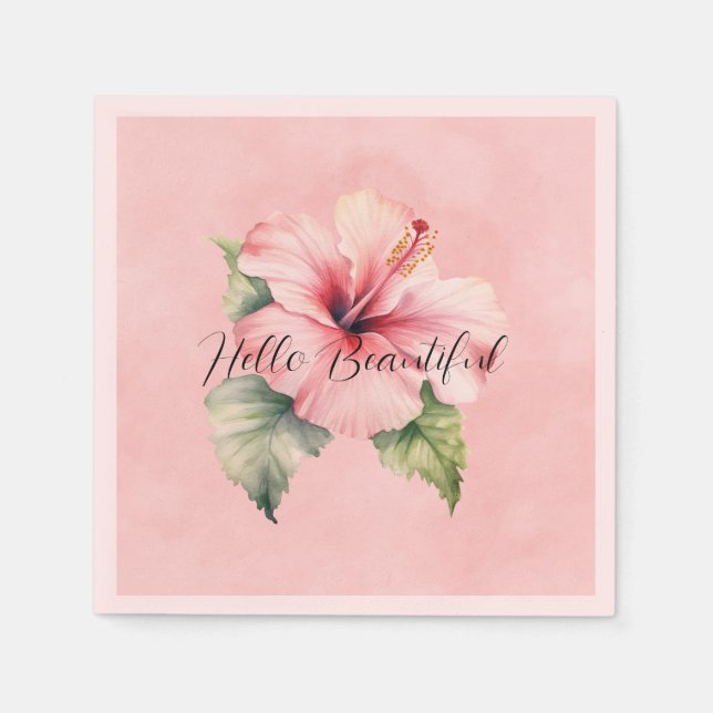 Tropical Pink Hibiscus Flower Napkins (Front)