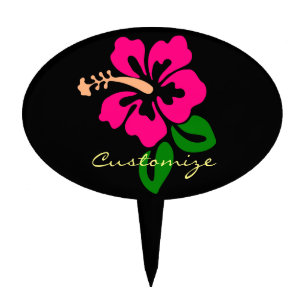 Tropical Pink Hibiscus Flower Thunder_Cove Cake Topper