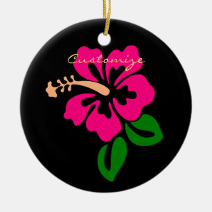 Tropical Pink Hibiscus Flower Thunder_Cove Ceramic Ornament