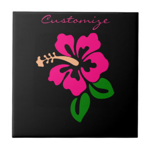 Tropical Pink Hibiscus Flower Thunder_Cove Ceramic Tile