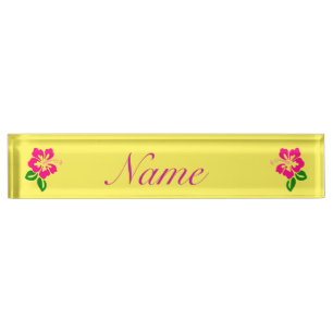 Tropical Pink Hibiscus Flower Thunder_Cove Desk Name Plate