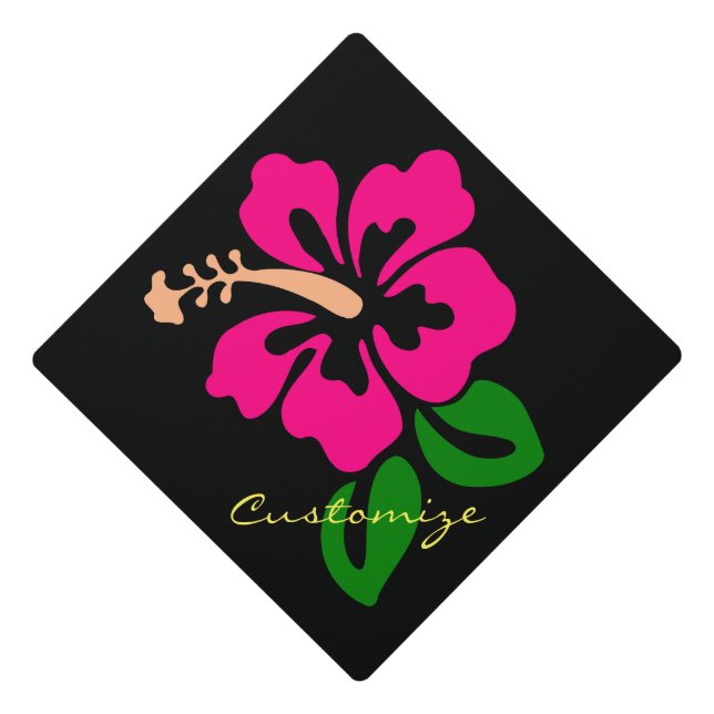 Tropical Pink Hibiscus Flower Thunder_Cove Graduation Cap Topper (Front)