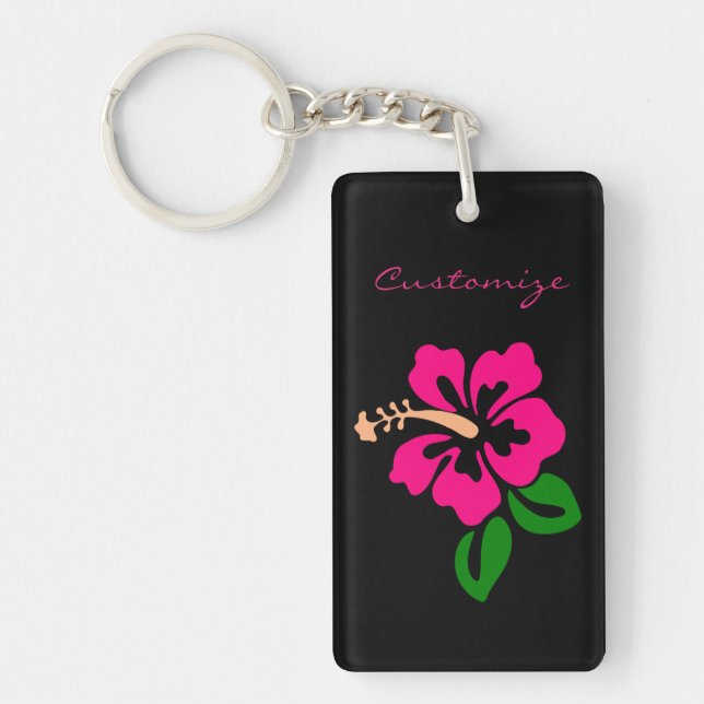 Tropical Pink Hibiscus Flower Thunder_Cove Keychain (Front)