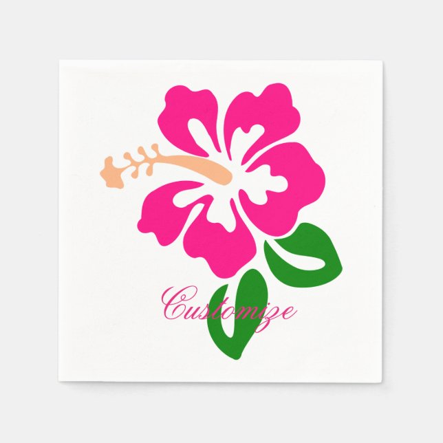 Tropical Pink Hibiscus Flower Thunder_Cove Napkins (Front)
