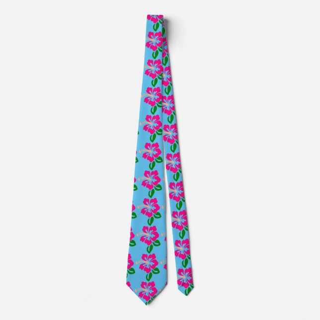 Tropical Pink Hibiscus Flower Thunder_Cove Neck Tie (Front)