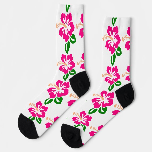 Tropical Pink Hibiscus Flower Thunder_Cove Socks (Left)