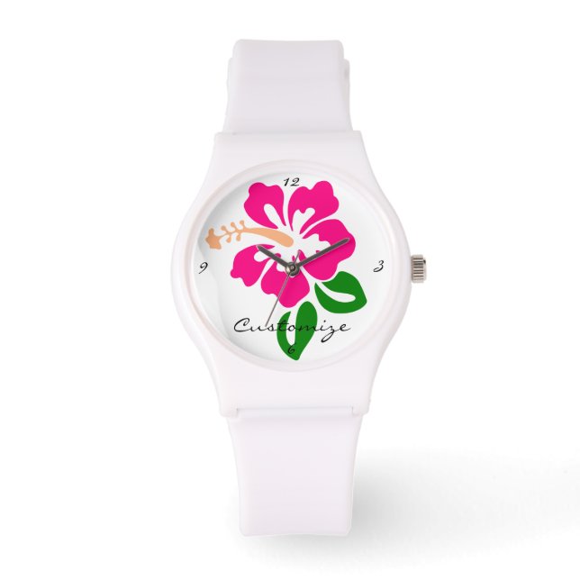 Tropical Pink Hibiscus Flower Thunder_Cove Watch (Front)