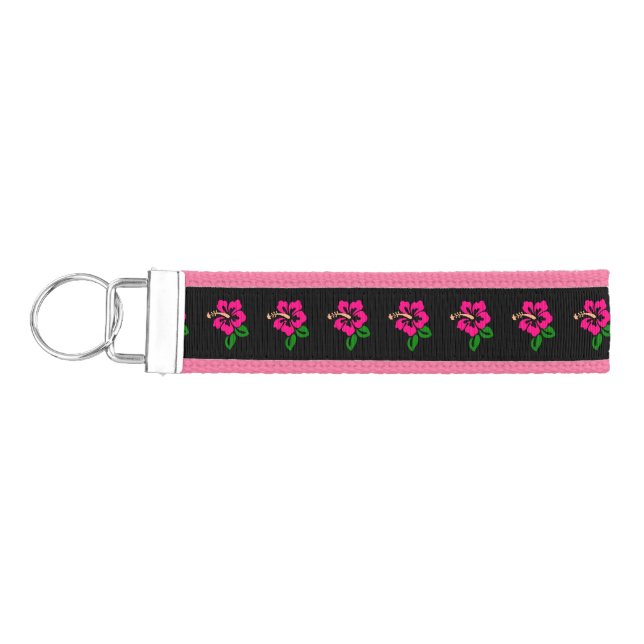 Tropical Pink Hibiscus Flower Thunder_Cove Wrist Keychain (Keys on Left)