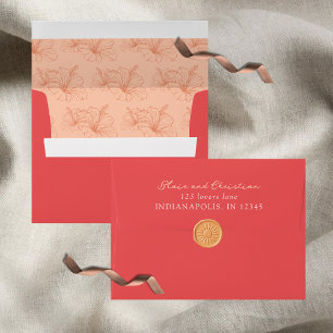 Tropical Pink Hibiscus Flower Wedding Envelope