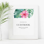 Tropical Pink Hibiscus Flower Wedding Guestbook at Zazzle