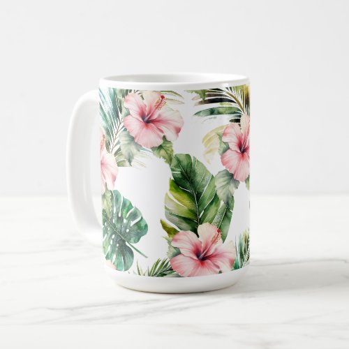 Tropical Pink Hibiscus Flowers Coffee Mug