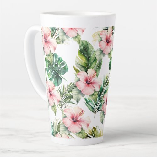 Tropical Pink Hibiscus Flowers Latte Mug