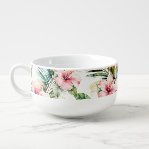 Tropical Pink Hibiscus Flowers Soup Mug