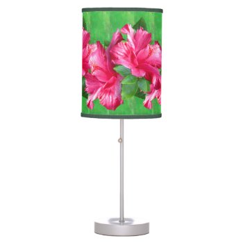 Tropical Pink Hibiscus Flowers Table Lamp by anuradesignstudio at Zazzle