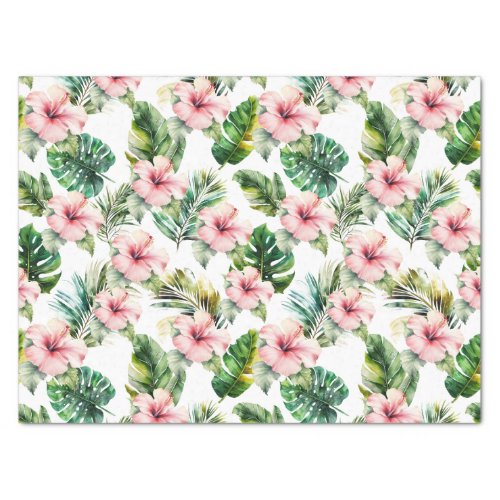 Tropical Pink Hibiscus Flowers Tissue Paper