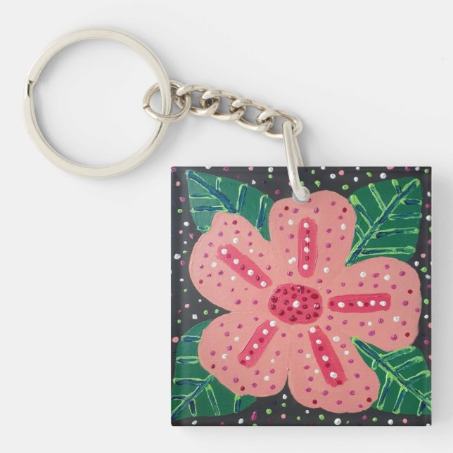 Tropical Pink Hibiscus  Keychain (Front)