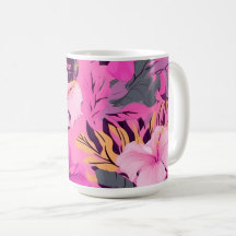 Tropical Pink Hibiscus - Leafy Floral Design