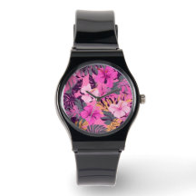 Tropical Pink Hibiscus - Leafy Floral Design