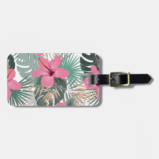 Tropical Pink Hibiscus  Luggage Tag (Front Horizontal)