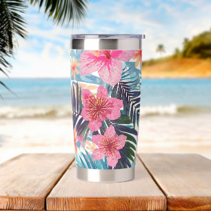 Tropical Pink Hibiscus pattern Insulated Tumbler