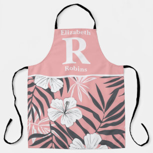Tropical pink hibiscus personalized apron