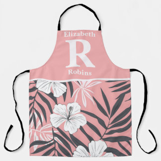 Tropical pink hibiscus personalized  apron