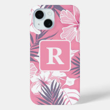 Tropical pink hibiscus personalized Monogram