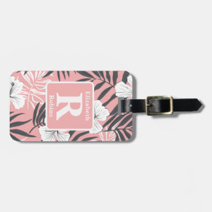 Tropical pink hibiscus personalized Monogram Luggage Tag