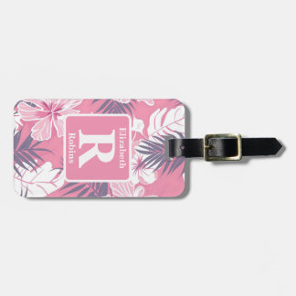 Tropical pink hibiscus personalized Monogram Luggage Tag