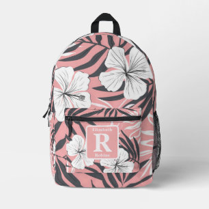 Tropical pink hibiscus personalized Monogram Printed Backpack