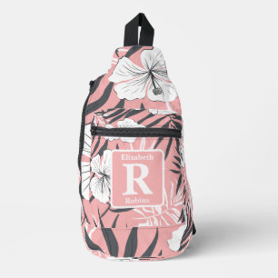 Tropical pink hibiscus personalized Monogram  Sling Bag