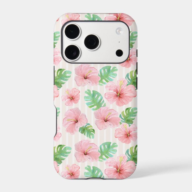 Tropical Pink Hibiscus Stripe Case-Mate iPhone Case (Back)