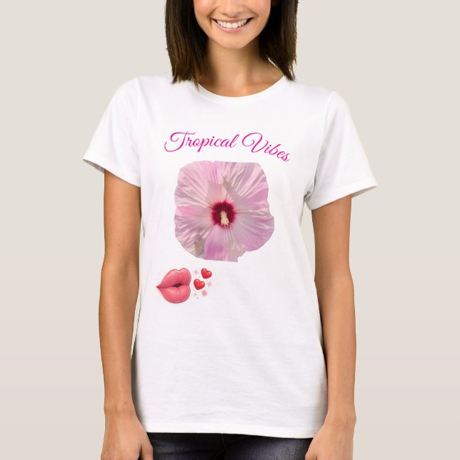 Tropical Pink Hibiscus T-Shirt (Front)