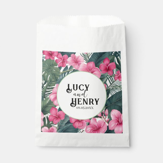 Tropical Pink Holiday Floral Print Wedding Favor Bag (Front)