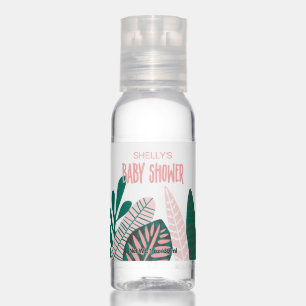 Tropical Pink Leaves Baby Shower Hand Sanitizer