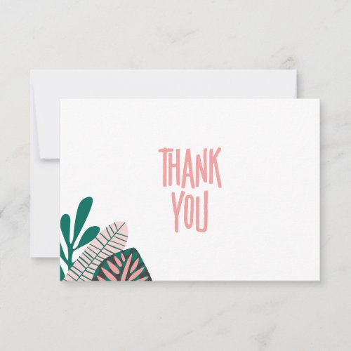 Tropical Pink Leaves Baby Shower Thank You Card