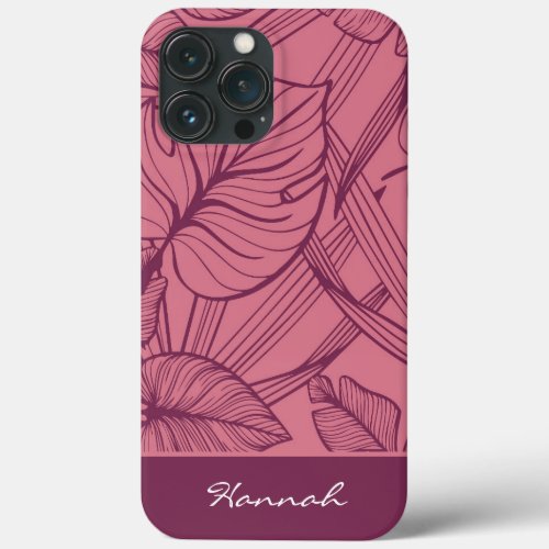 Tropical Pink Leaves Personalized  iPhone 13 Pro Max Case