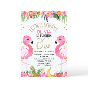 Tropical Pink Lets Flamingle Flamingo 1st Birthday Invitation
