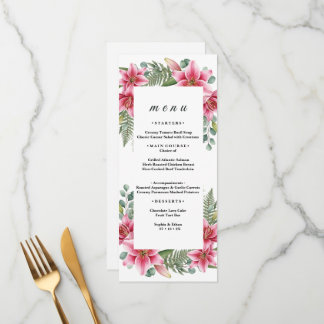 Tropical Pink Lily and Ferns Exotic Wedding Menu