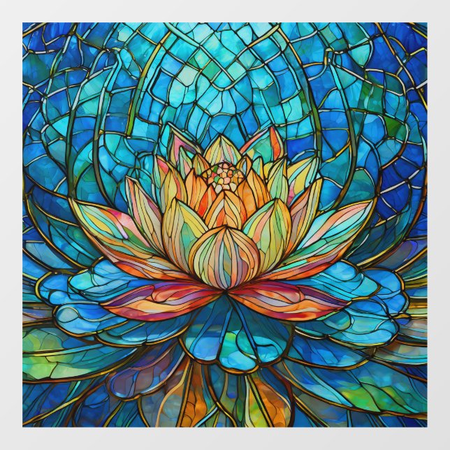 tropical Pink lotus 3 stained glass art Window Cling (Sheet)