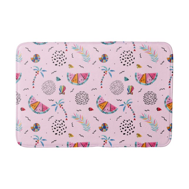 Tropical Pink Memphis Style Pattern Bathroom Mat (Front)