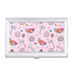 Tropical Pink Memphis Style Pattern Business Card Case