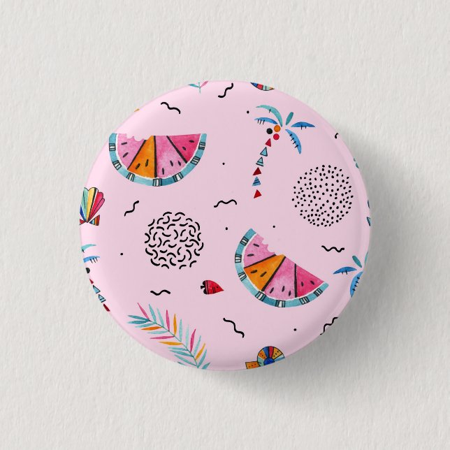 Tropical Pink Memphis Style Pattern Button (Front)