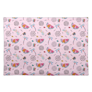 Tropical Pink Memphis Style Pattern Cloth Placemat