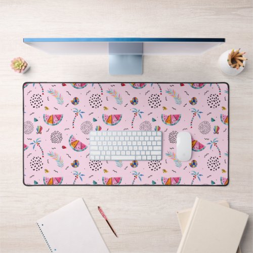 Tropical Pink Memphis Style Pattern Desk Mat