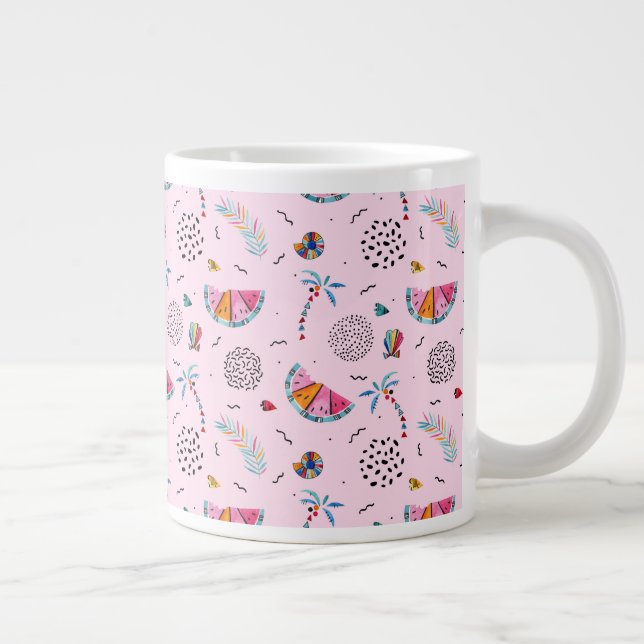 Tropical Pink Memphis Style Pattern Giant Coffee Mug (Right)